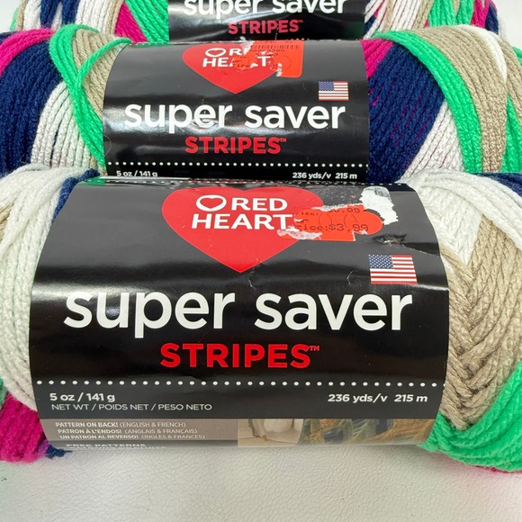 Red Heart Super Saver Stripes Yarn Derby Stripe 3 Skeins Knitting Crochet - Picture 3 of 8